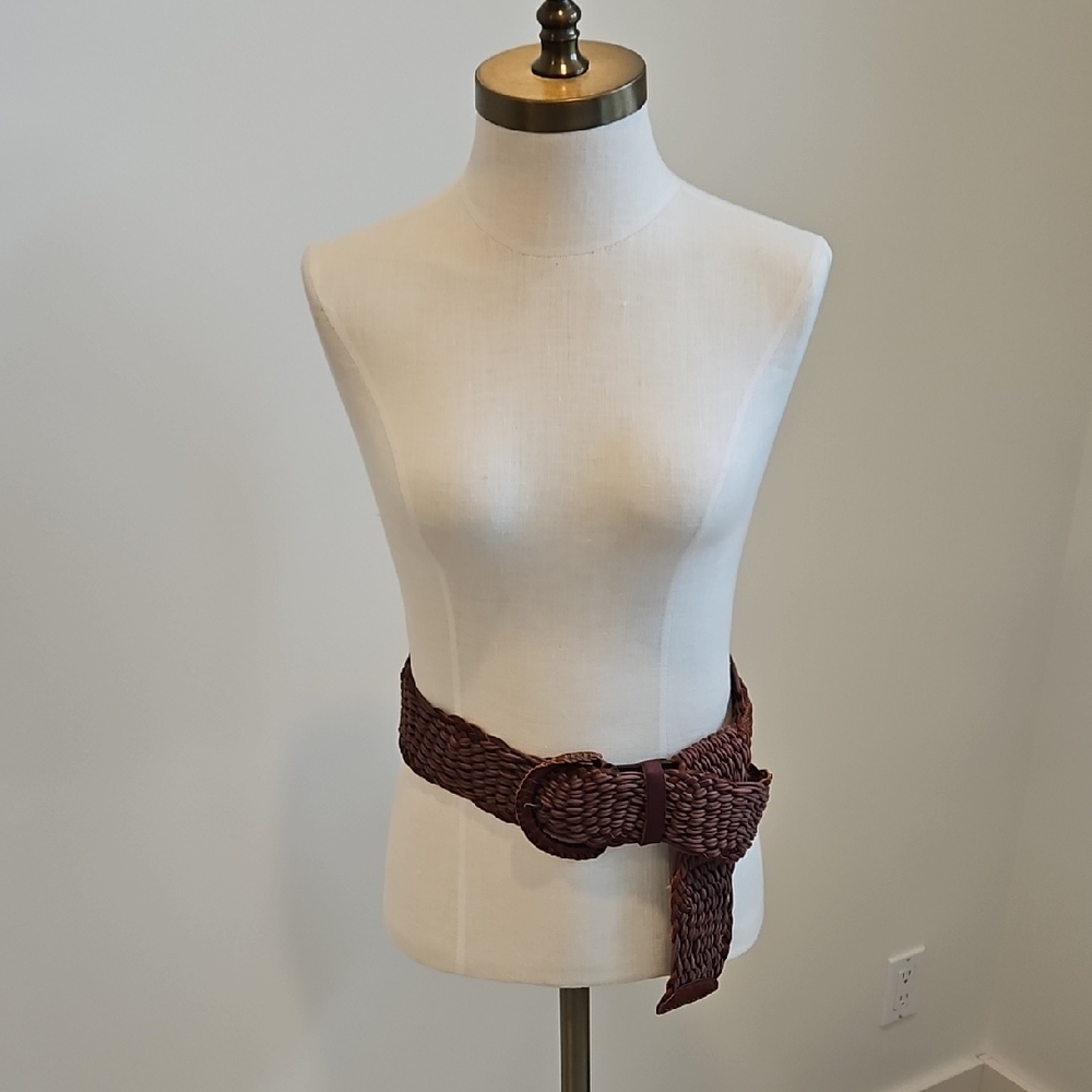 Aerie Brown Woven Leather Belt Statement Accessory